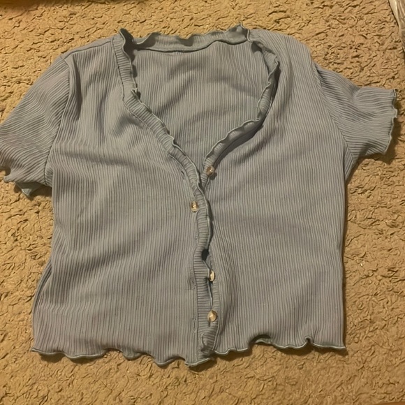 Baby blue button up short sleeve - Picture 1 of 2